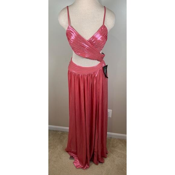 Retrofete Aglaia Cutout Ruched Metallic Lame Calypso Coral Maxi Dress Size Small - Picture 6 of 11